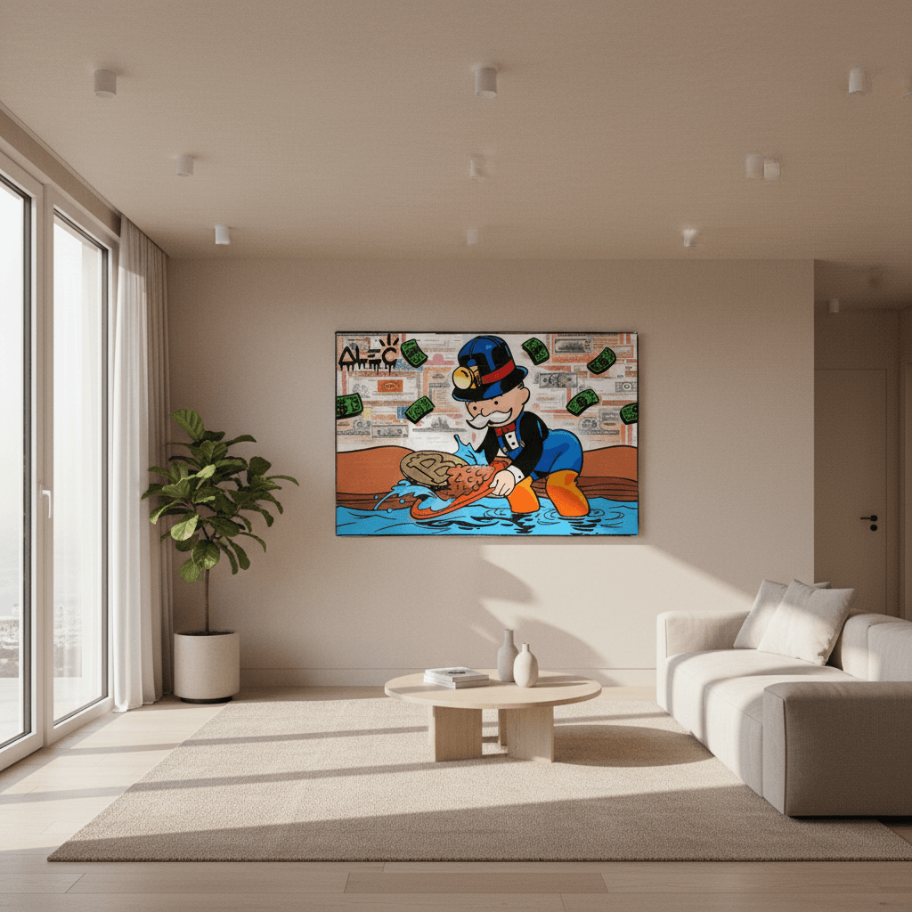 Alec Monopoly Milliúnóir Mianadóireacht BITCOIN Ceirdeáil Ceoil Ceangailte  ar Chanbhás don Bhalla