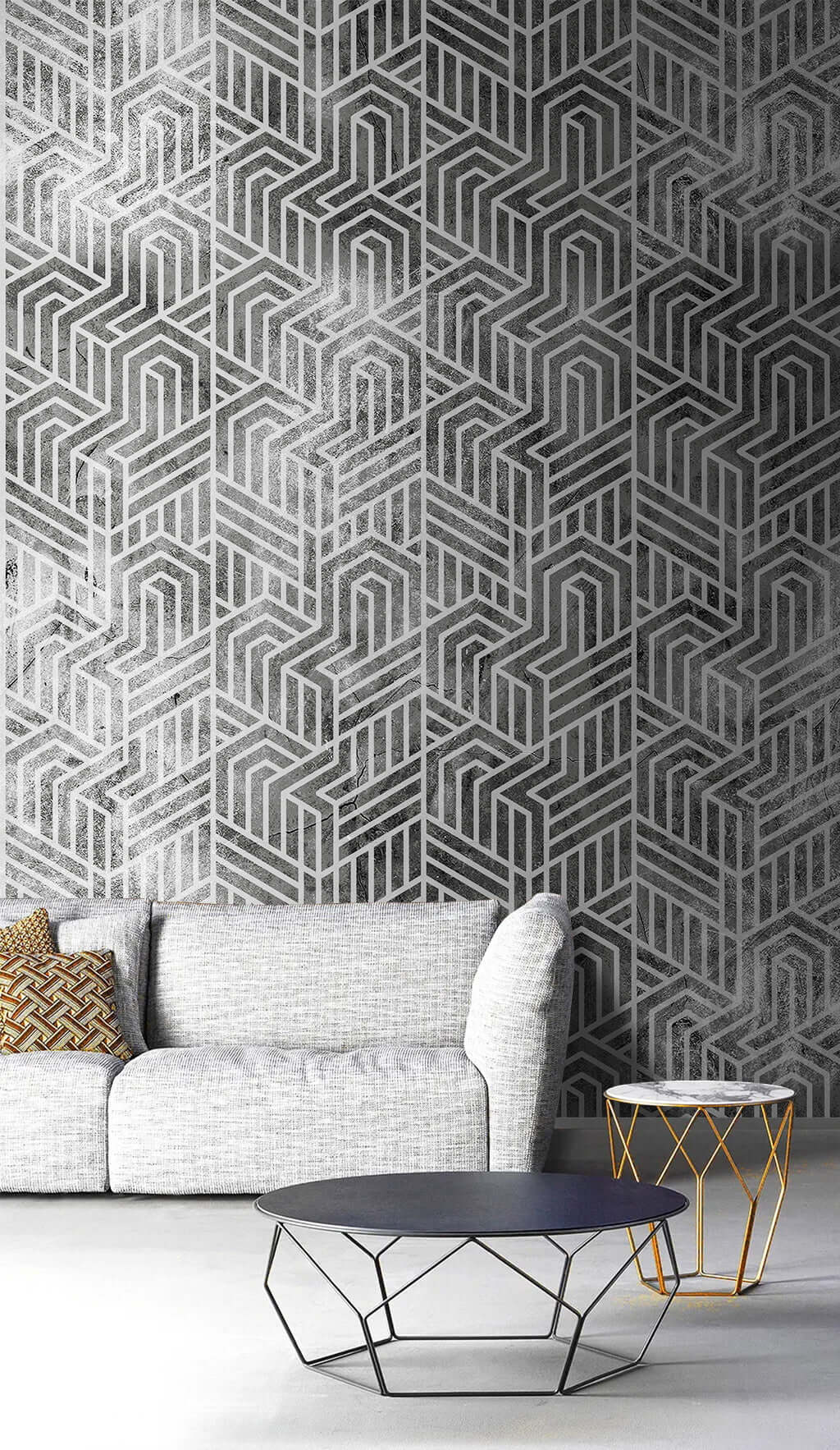 Carta da parati murale con forme geometriche lineari grigie | Forme ge –  GraffitiWallArt, image size:1024x1766