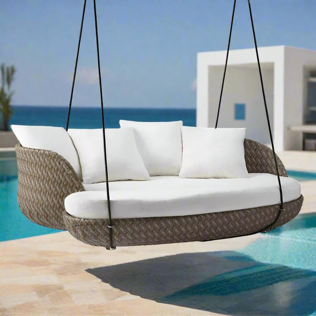 Outdoor Rattan Hanging Daybed with UV Protection – Bamboo Wicker