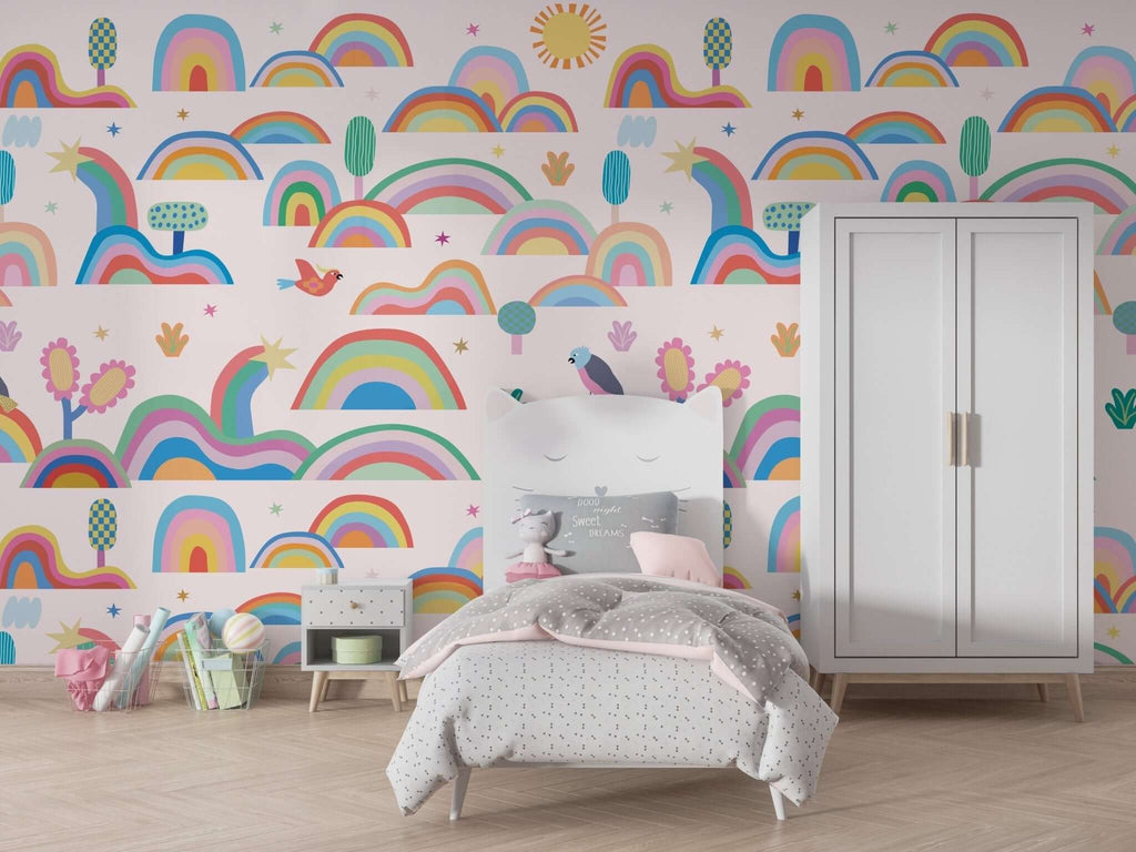 Set 3 Stampe Per Camera Bambina | Arcobaleno E Lettera | Stile Bohémien | Rosa | 280g/m²