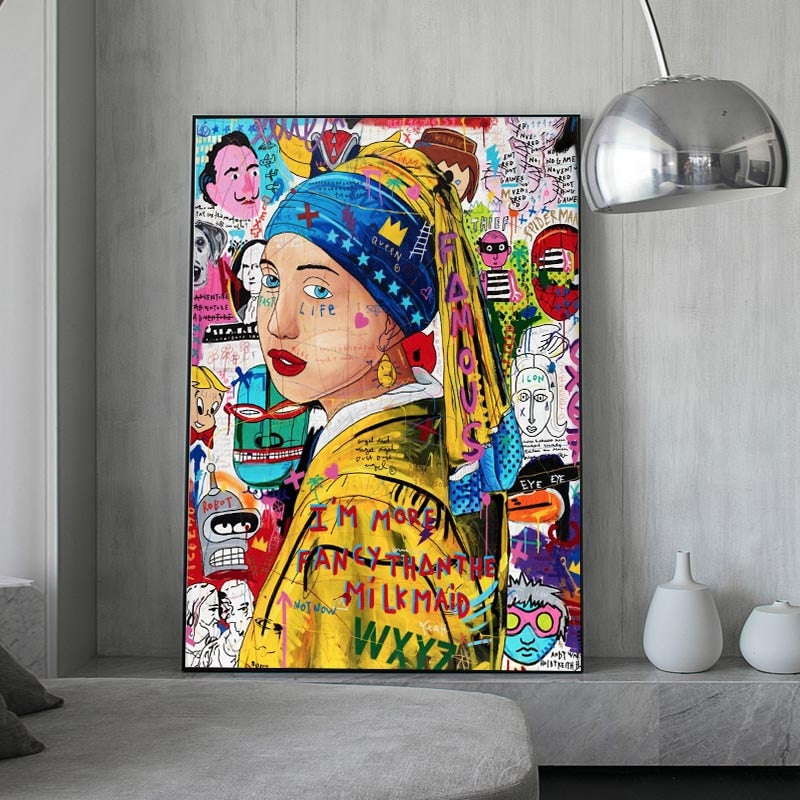 Pop Poster Girl With The Pearl Leinwand-Wandkunst – GraffitiWallArt