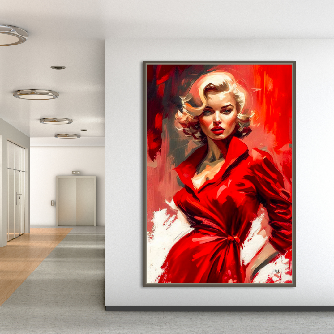 Marilyn Monroe in roter Leinwand-Wandbehangkunst – GraffitiWallArt
