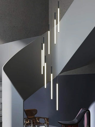 Staircase pendant light human body sensing loft duplex villa Nordic long strip rotating designer hollow minimalist lighting fixture image 2