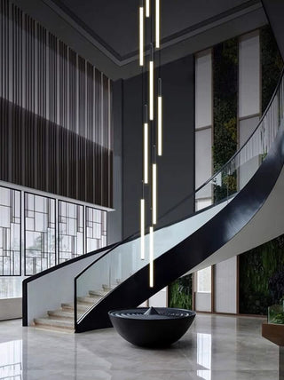 Staircase pendant light human body sensing loft duplex villa Nordic long strip rotating designer hollow minimalist lighting fixture image 3