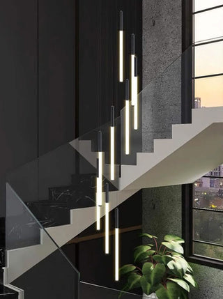 Staircase pendant light human body sensing loft duplex villa Nordic long strip rotating designer hollow minimalist lighting fixture image 5