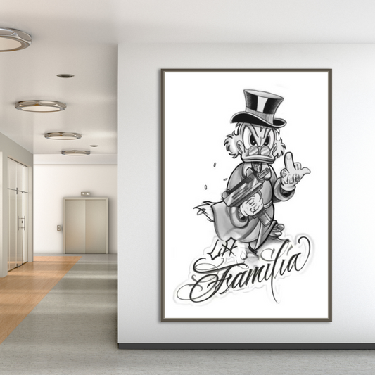 Uncle Scrooge McDuck Black & White Familia Canvas Wall Art