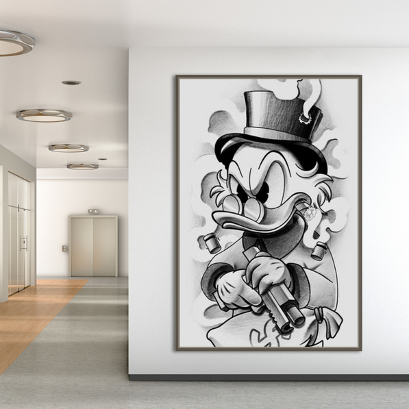Uncle Scrooge McDuck Black & White Gangster Canvas Wall Art