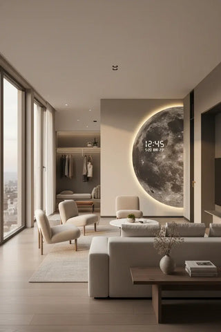 3D Moon Sci-Fi LED Wall Clock – Digital Universe Light Decor - GraffitiWallArts.com