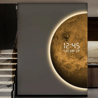 3D Moon Sci-Fi LED Wall Clock – Digital Universe Light Decor - GraffitiWallArts.com
