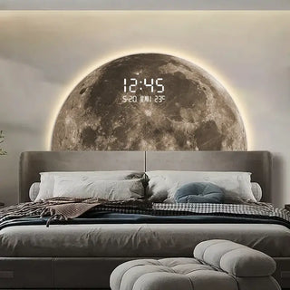 3D Moon Sci-Fi LED Wall Clock – Digital Universe Light Decor - GraffitiWallArts.com