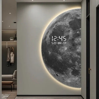 3D Moon Sci-Fi LED Wall Clock – Digital Universe Light Decor - GraffitiWallArts.com