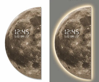 3D Moon Sci-Fi LED Wall Clock – Digital Universe Light Decor - GraffitiWallArts.com