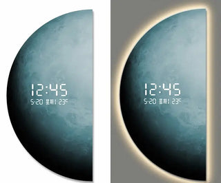 3D Moon Sci-Fi LED Wall Clock – Digital Universe Light Decor - GraffitiWallArts.com