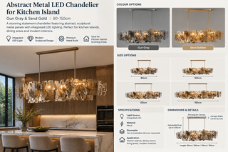 Abstract Metal LED Chandelier for Kitchen Island – Gun Gray & Sand Gold, 80–150cm