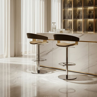 Arch Counter Chairs for Kitchen Island – Walnut Wood Frame & Leather Seat-Graffitiwallarts.com