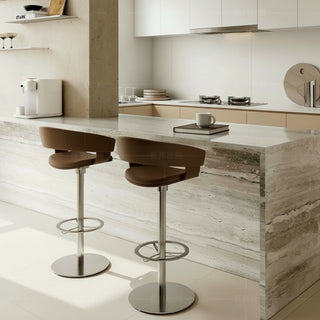 Arch Counter Chairs for Kitchen Island – Walnut Wood Frame & Leather Seat-Graffitiwallarts.com
