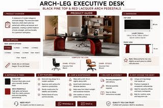 Arch-Leg Executive Desk – Black Pine Top & Red Lacquer Arch Pedestals