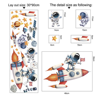 Astronaut Rocket Planet Wall Stickers for Kids-GraffitiWallArts