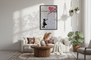Banksy Girl with Cherry Blossom Heart Balloon Graffiti Street Art Canvas Wall Art Print