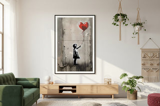 Banksy Girl with Red Heart Balloon Graffiti Street Art Canvas Wall Art Print
