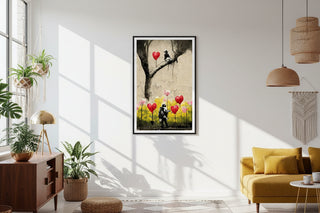 Banksy Heart Balloon Field Soldier in Tree Graffiti Street Art Canvas Wall Art Print