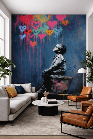 Banksy Style Child Hearts Wallpaper Mural