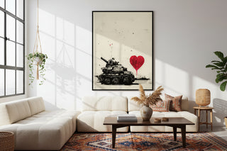 Banksy Tank with Heart Balloon Graffiti Street Art Canvas Wall Art Print