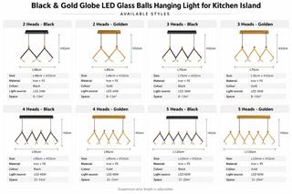 Globale LED Nero e Oro - Luci a Sospensione con Sfere di Vetro