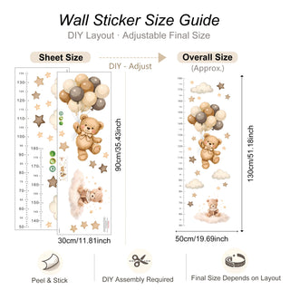 Boho Bear Height Chart Wall Sticker for Kids-GraffitiWallArts