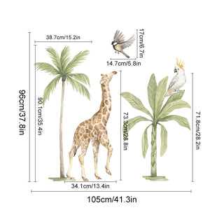 Boho Lion Giraffe Tropical Tree Wall Sticker