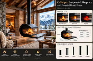 C-Shaped Suspended Fireplace with Extended Hearth Design