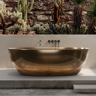 Chromium and Copper Resin Mix Freestanding Bathtub Oval Transparent Resin Soaking Tub-Graffitiwallarts.com