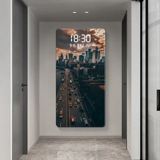 City Skyline LED Digital Wall Clock – Modern Building Scenic Display-GraffitiWallArts.com