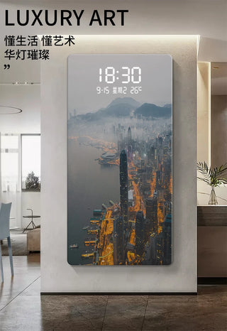 City Skyline LED Digital Wall Clock – Modern Building Scenic Display-GraffitiWallArts.com