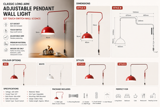 Classic lange arm verstelbare hanglamp voor aan de muur
