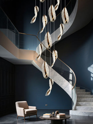 Crystal Leaf Pendant Staircase Chandelier Lighting-GraffitiWallArt