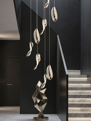 Crystal Leaf Pendant Staircase Chandelier Lighting-GraffitiWallArt