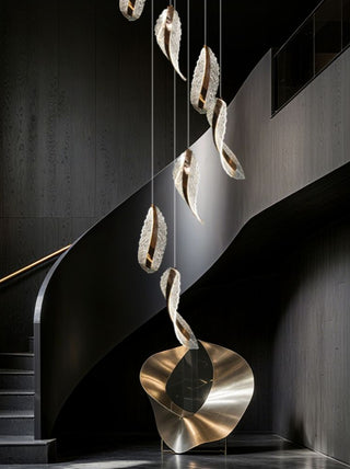 Crystal Leaf Pendant Staircase Chandelier Lighting-GraffitiWallArt