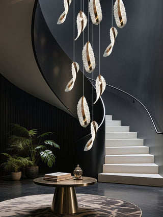 Crystal Leaf Pendant Staircase Chandelier Lighting-GraffitiWallArt