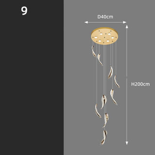 Crystal Leaf Pendant Staircase Chandelier Lighting-GraffitiWallArt