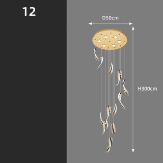 Crystal Leaf Pendant Staircase Chandelier Lighting-GraffitiWallArt