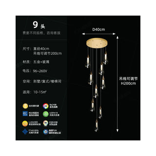 Crystal Scone Pendant Staircase Chandelier Lighting-GraffitiWallArt