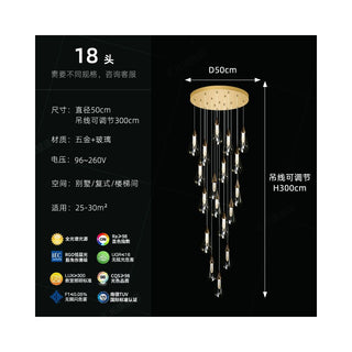 Crystal Scone Pendant Staircase Chandelier Lighting-GraffitiWallArt