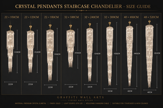 Crystal Pendants Staircase Chandelier – Luxury Multi-Tier LED, 8 Sizes up to D48×H520 cm