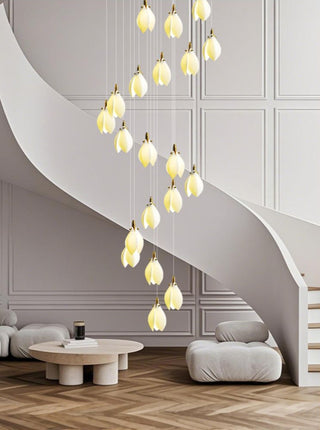 Daffodils Ceramic Chandelier Lighting for Staircase – Ceramic Lampshade-GraffitiWallArt