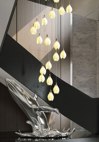 Daffodils Ceramic Chandelier Lighting for Staircase – Ceramic Lampshade-GraffitiWallArt