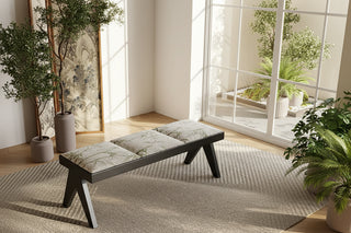 Designer Solid Wood Bench – Upholstered Bamboo Print Seat1