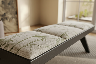 Designer Solid Wood Bench – Upholstered Bamboo Print Seat