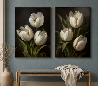 Eternal White Tulips Canvas Wall Art-Graffitiwallarts.com