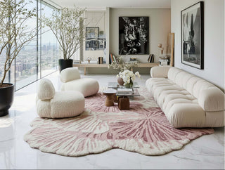 French Retro Irregular Wool Rug | Pink & Green Floral Living Room Rug-GraffitiWallArts